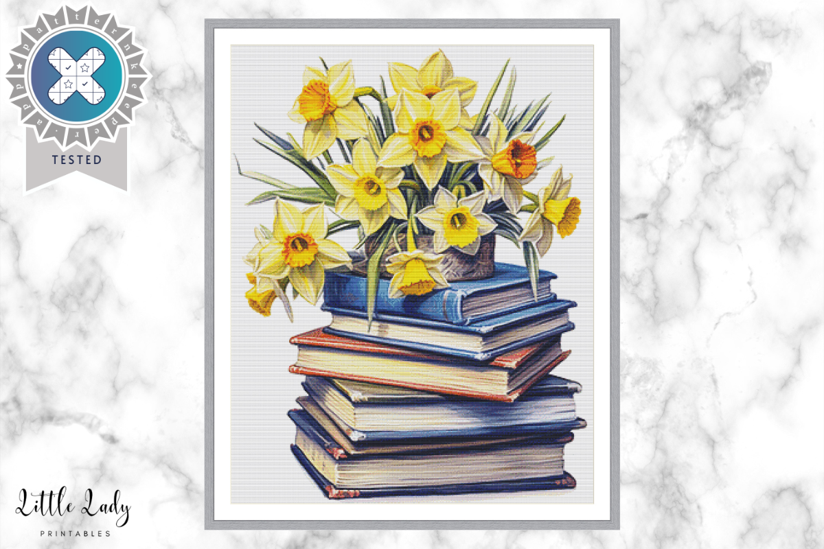 Bookish Floral Cross Stitch Pattern PDF