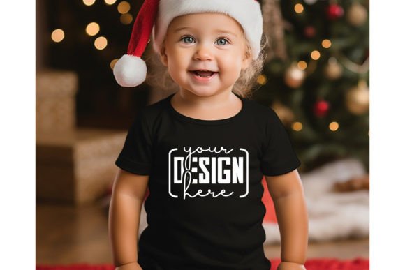 Christmas Baby Free Black T-Shirt Mockup Illustration Vêtements pour bébés et enfants Par Artify Studio