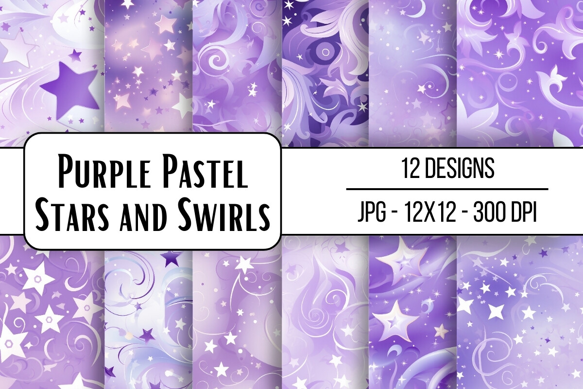 Purple Pastel Stars and Swirls Graphic by Juniper Moon · Creative Fabrica