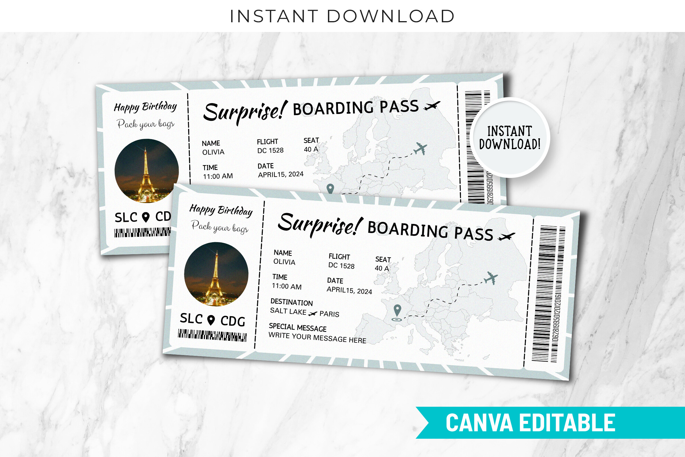 Editable Boarding Pass Canva Template