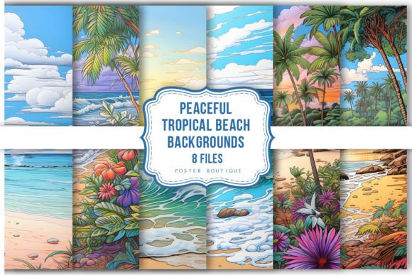 Peaceful Tropical Beach Backgrounds Pack Graphic Illustrations By Poster Boutique