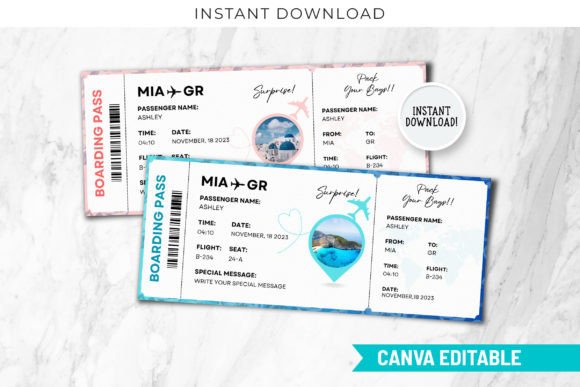 Greece Boarding Pass Customizable Canva