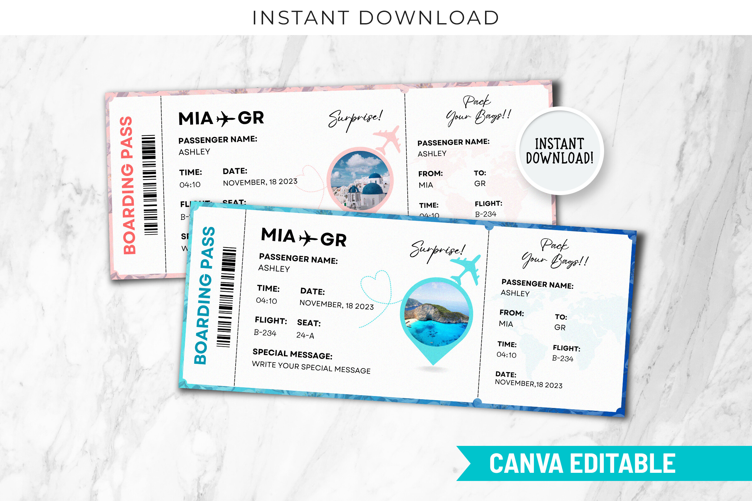 Greece Boarding Pass Customizable Canva
