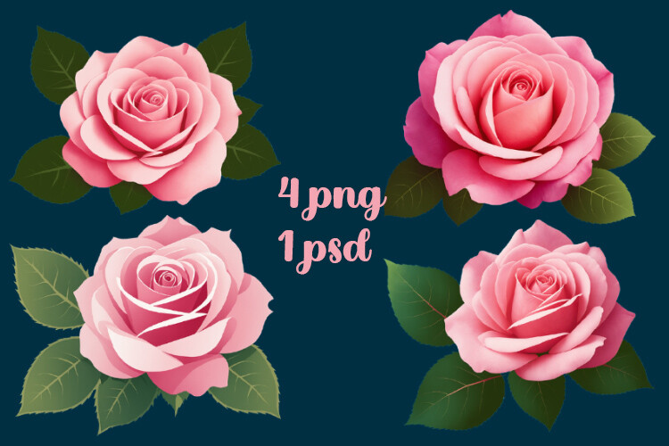 Pink Roses Clip Art Rounded Pink Roses Clip Art PSD Graphic by AnnArtshock · Creative Fabrica