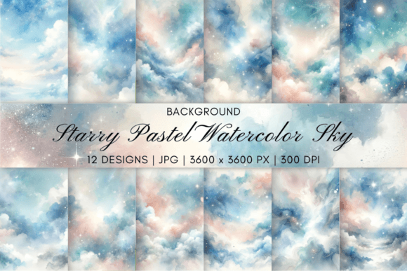 Starry Pastel Watercolor Sky Background