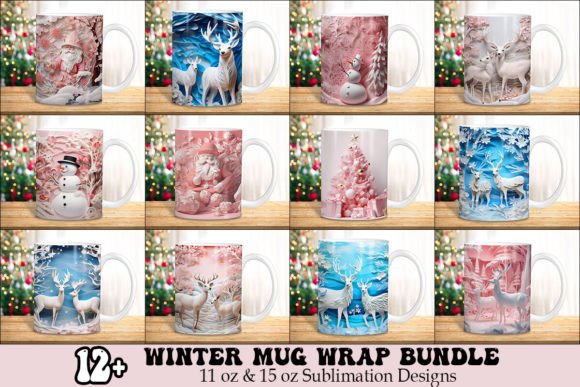 3d Christmas Reindeer Winter Mug Wrap Graphics