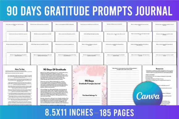 90 Days Gratitude Prompts Journal Canva