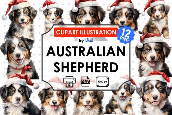 Christmas Australian Shepherd Clipart Graphic Illustrations By Veil