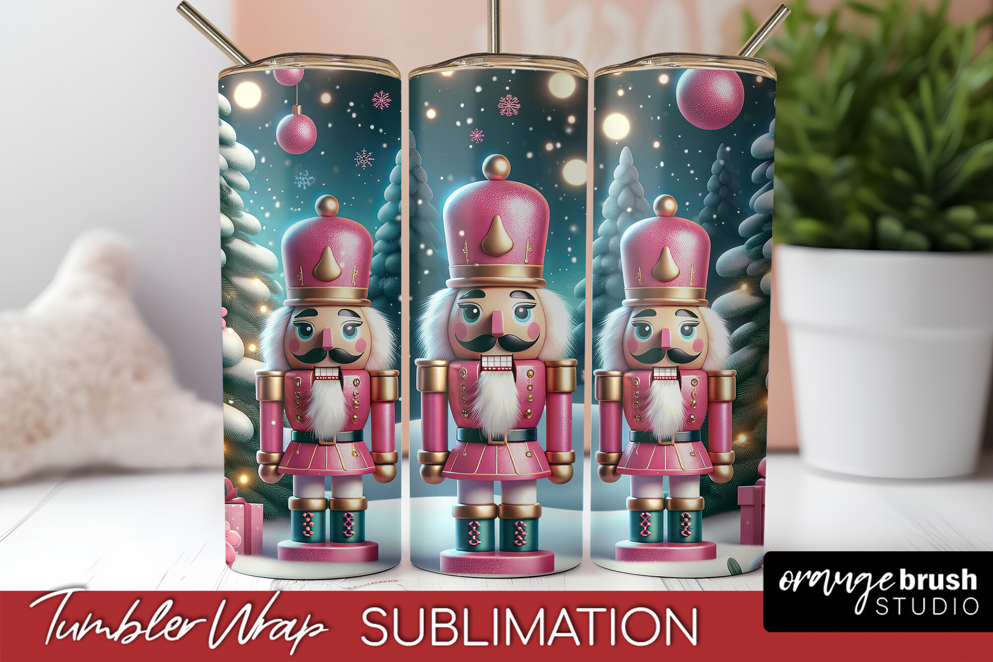 Pink Christmas Nutcrackers Tumbler Wrap