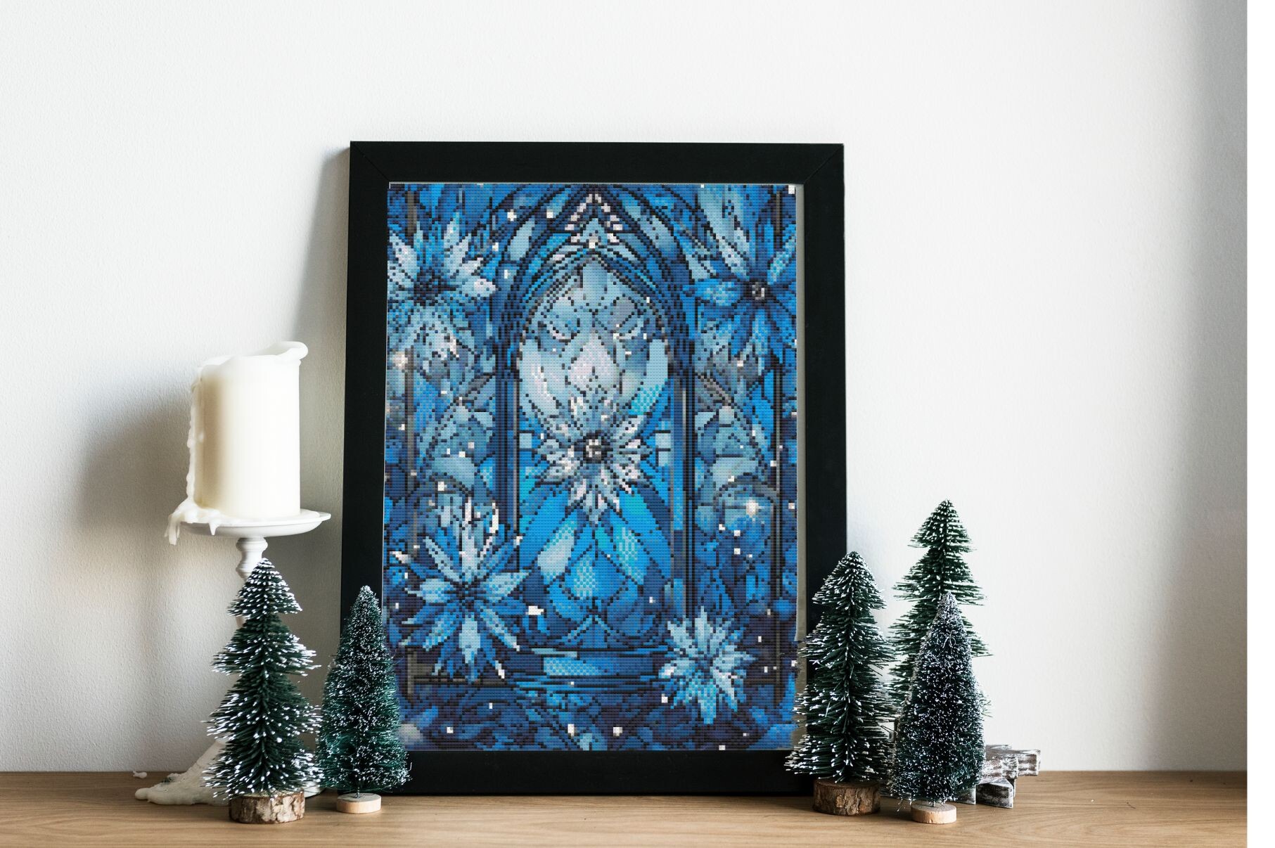 Stained Glass Blue Winter Window Pattern