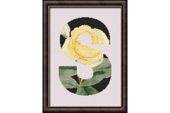 Yellow Rose on Black S Monogram