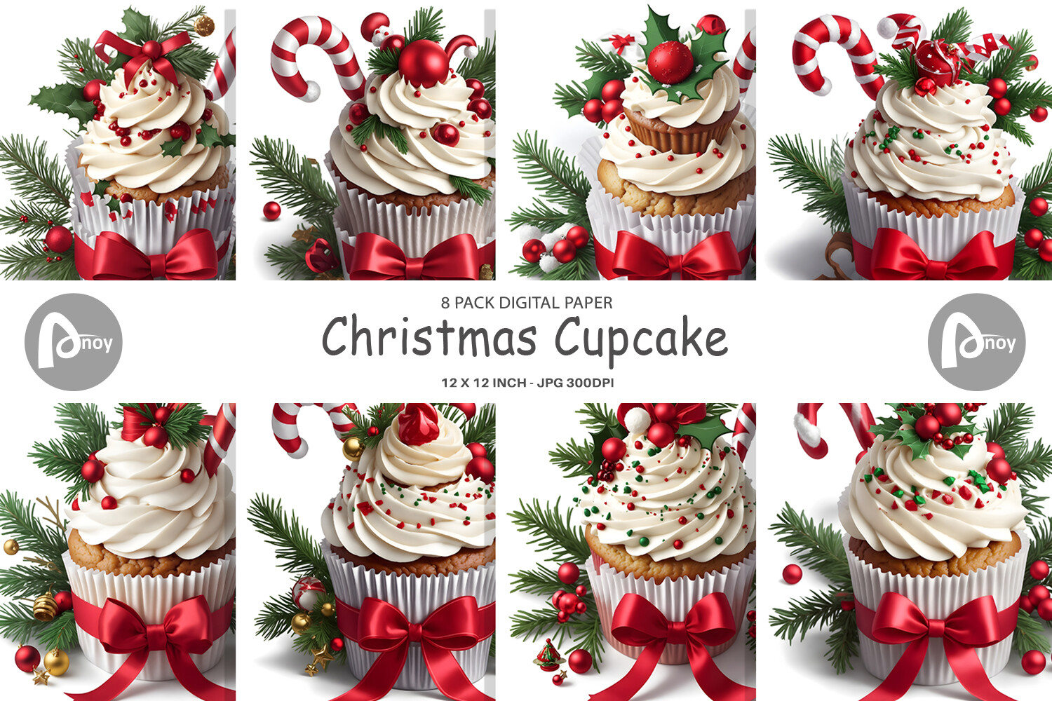 Digital Paper Christmas Cupcake Graphic by Artnoy · Creative Fabrica