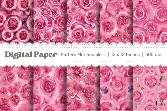 Romantic Pink Roses Digital Paper Pack Graphic by Heyv Studio ...