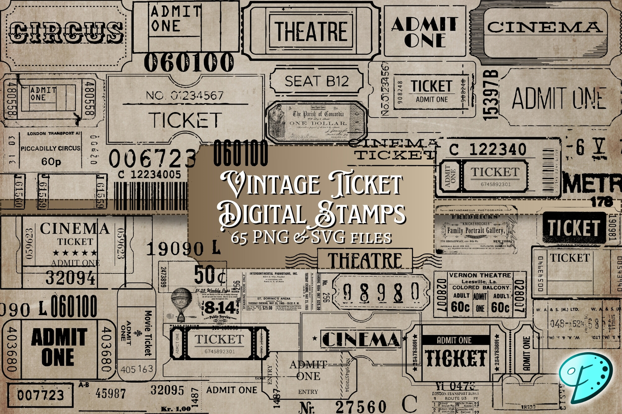 Vintage Ticket Digital Stamps PNG & SVG