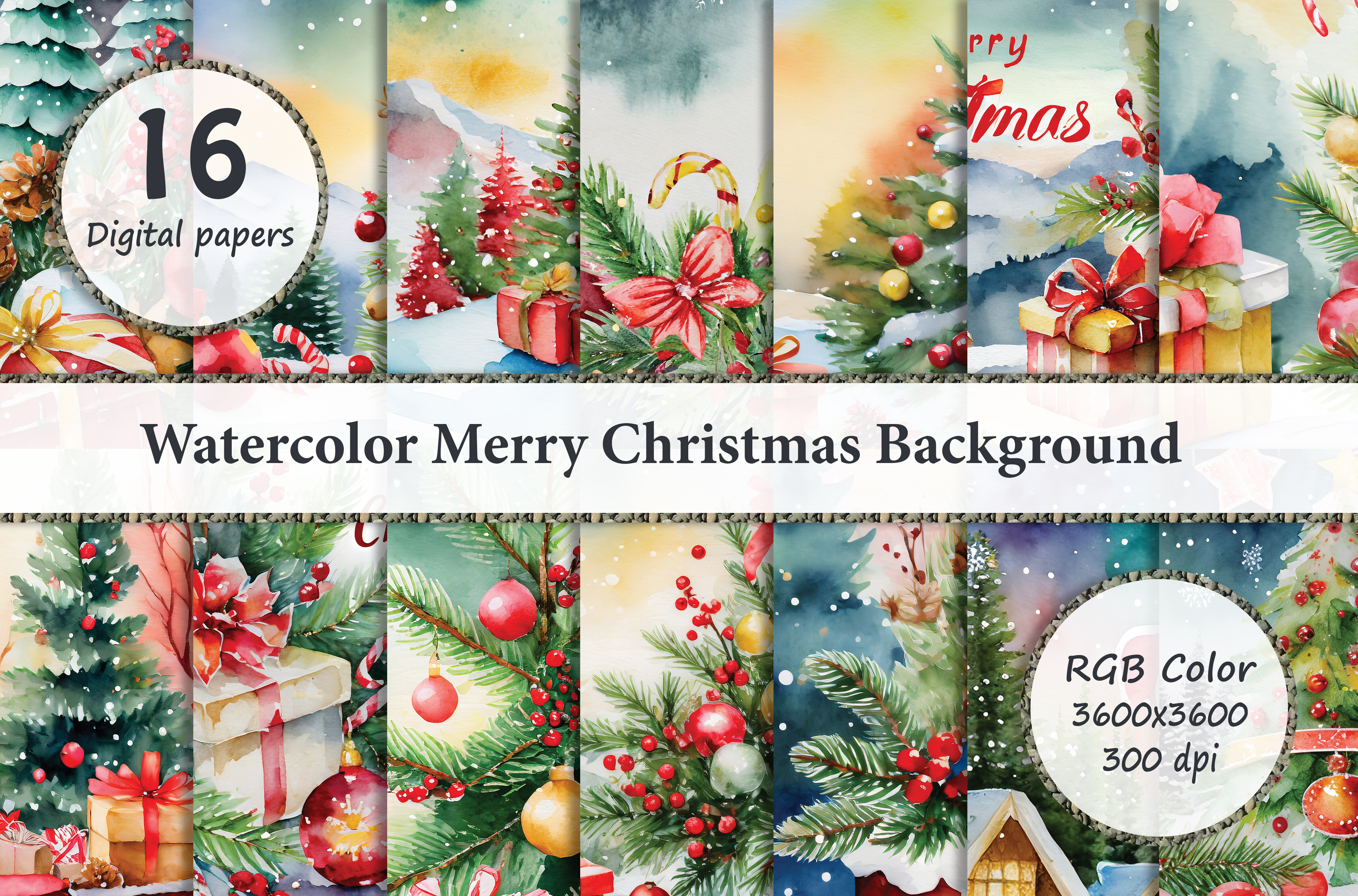 Watercolor Merry Christmas Background