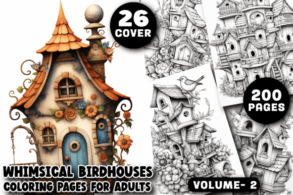 200 Whimsical Birdhouses Coloring Pages