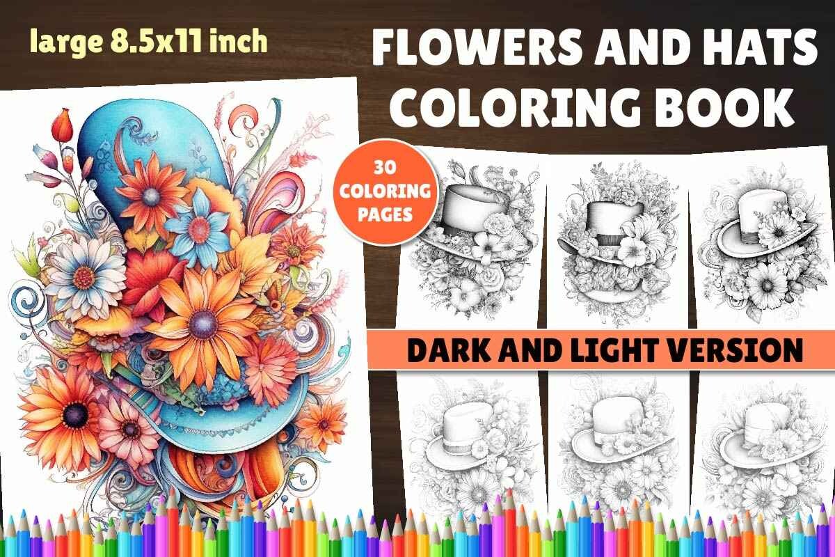 Flowers and Hats Coloring Book