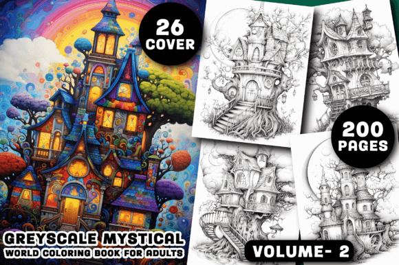 Greyscale Mystical World Coloring Pages