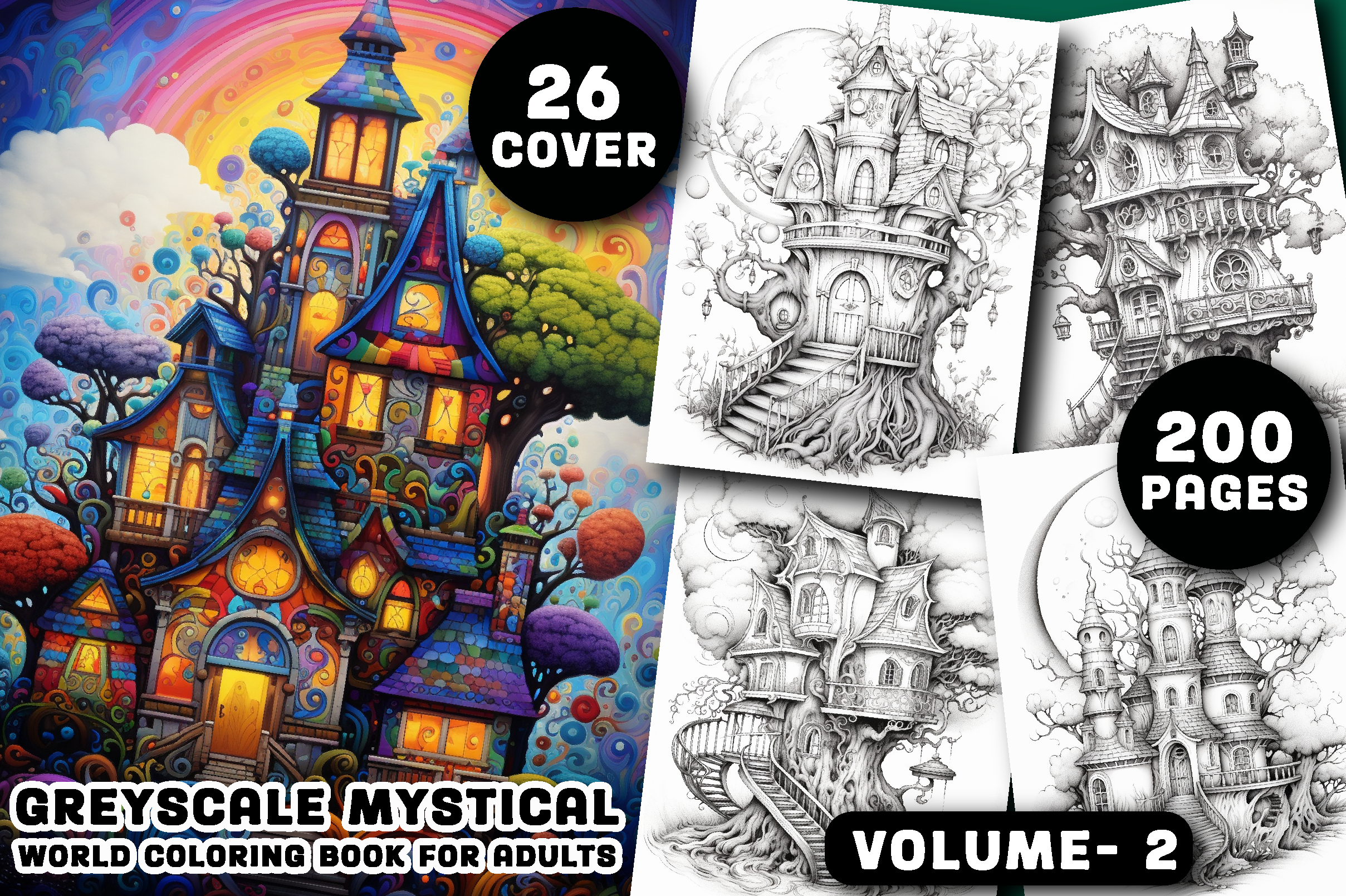 Greyscale Mystical World Coloring Pages