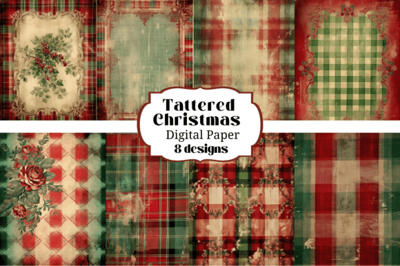 8 Tattered Christmas Junk Journal Pages