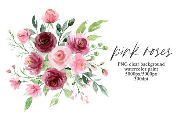 Bouquet with Pink Watercolor Flowers PNG