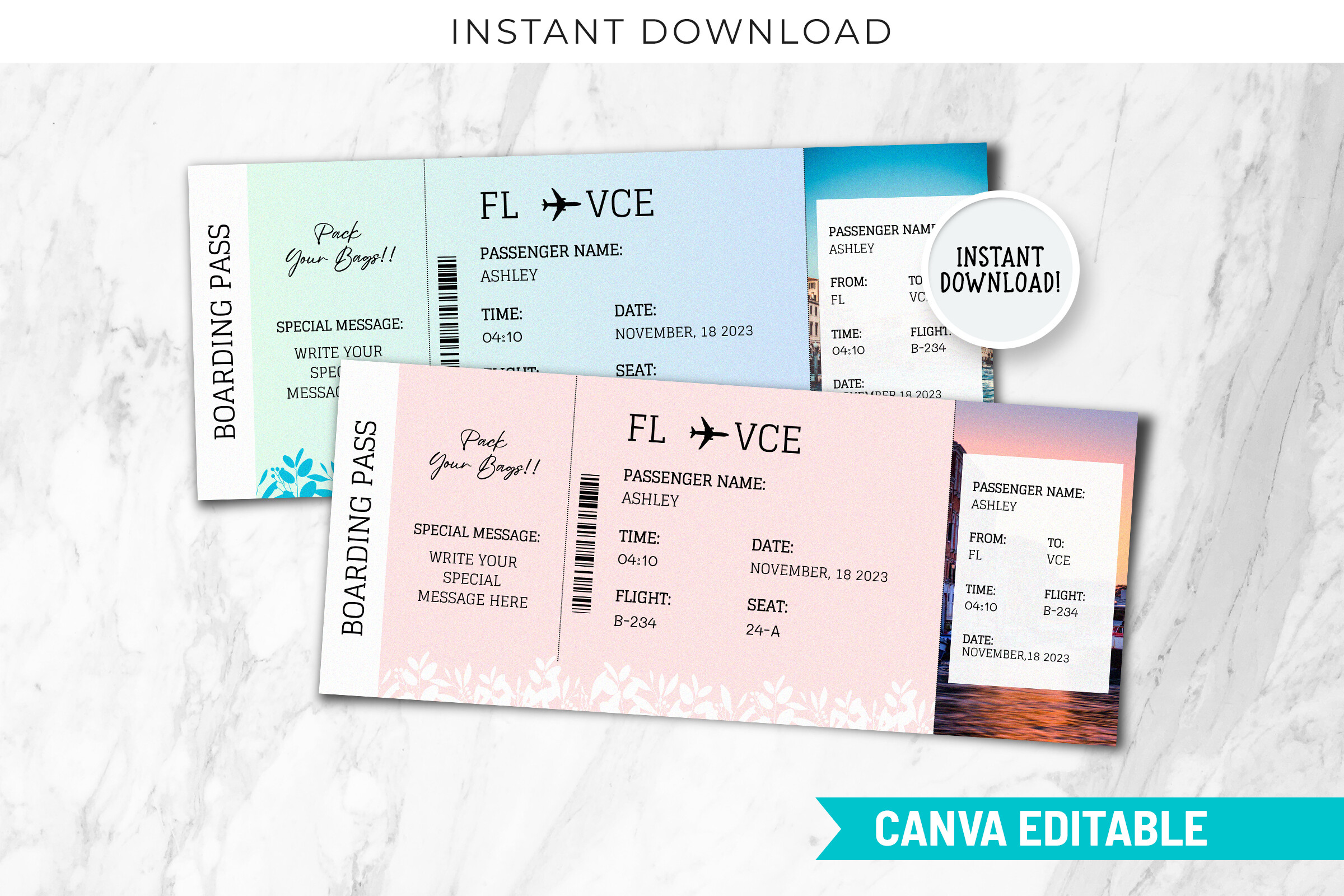 Editable Boarding Pass Venice Templates