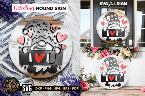 I Love You Gnome | SVG Round Sign Grafika Rękodzieła Przez The Vintage Signs Shop