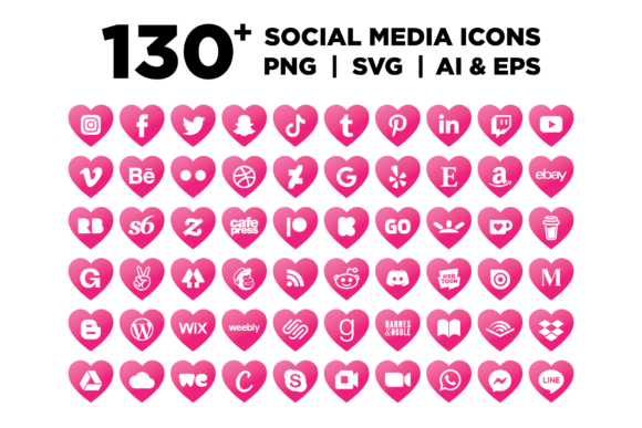 Pink Heart Social Media Icons Set Graphic Icons By Running With Foxes