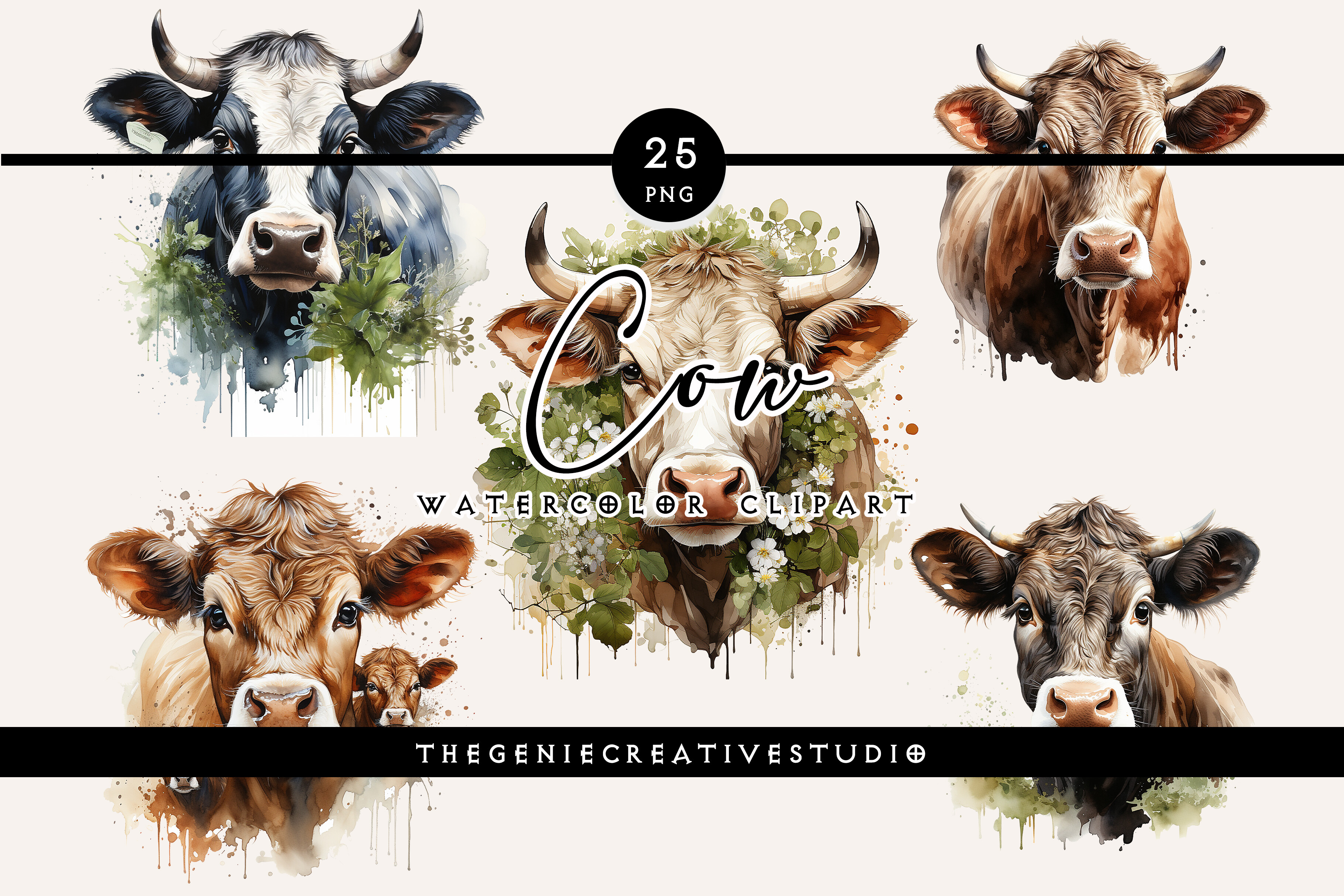 Watercolor Cow PNG Clipart Graphic by thegeniecreativestudio · Creative ...