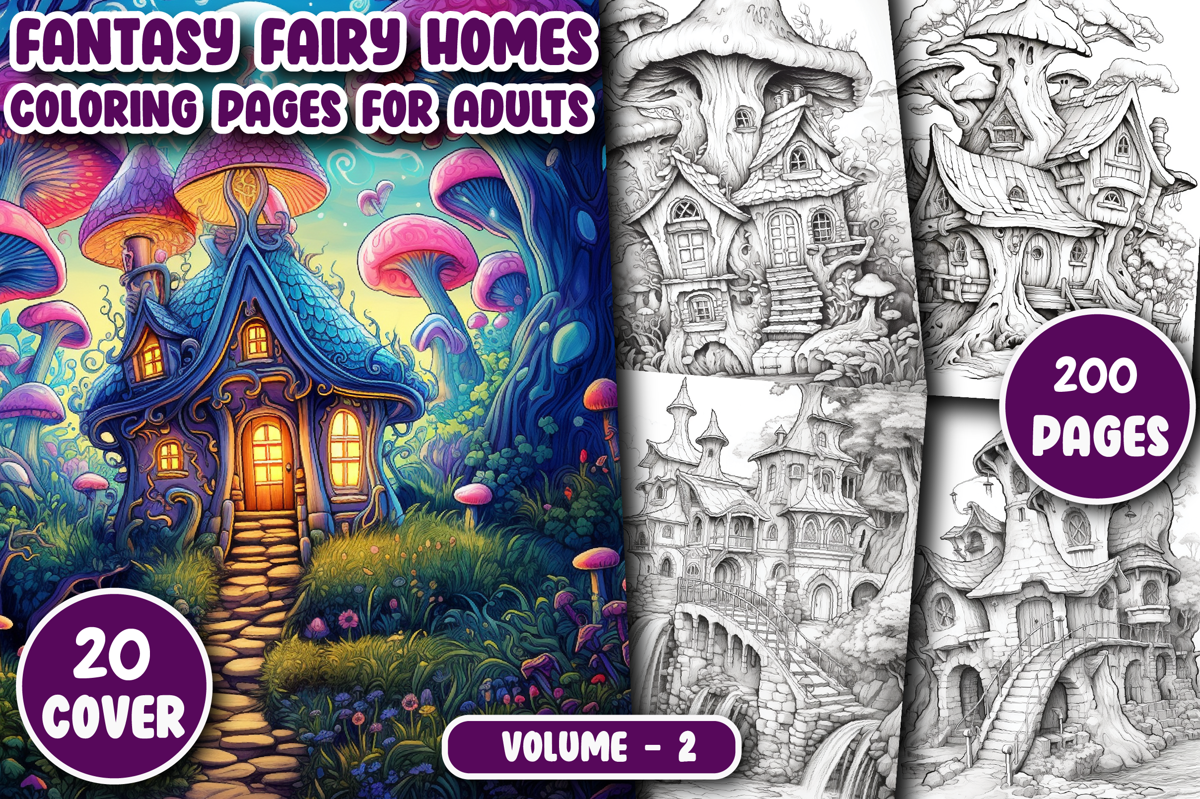 200 Fantasy Fairy Homes Coloring Pages Gráfico por Printable Crafts ...