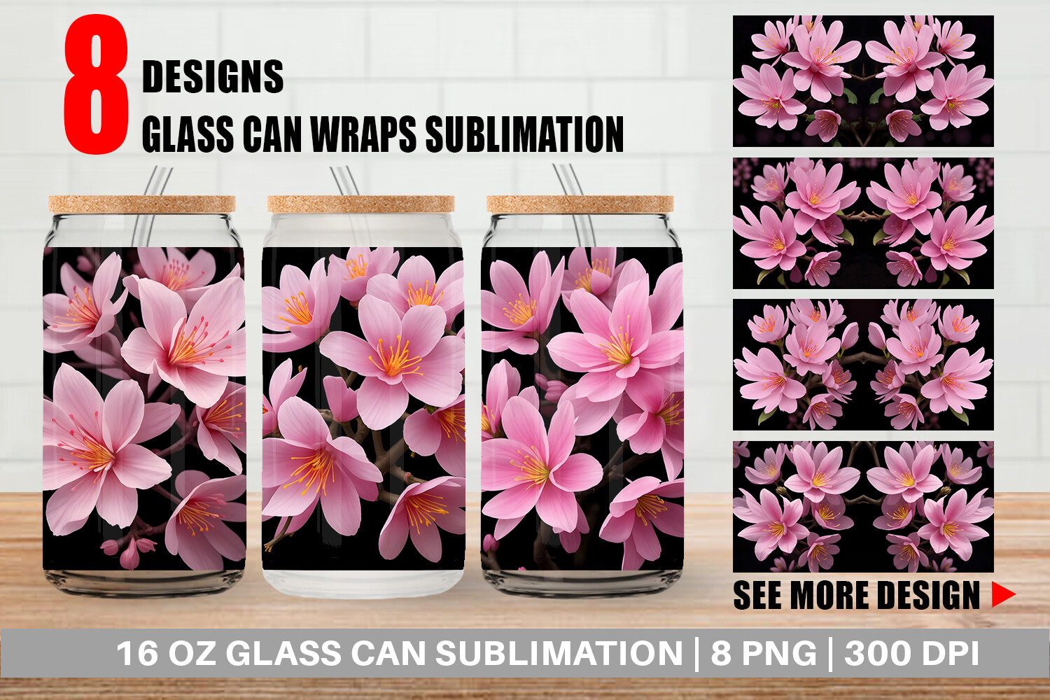 Glass Can Sakura Flowers Dark Graphic by Artnoy · Creative Fabrica