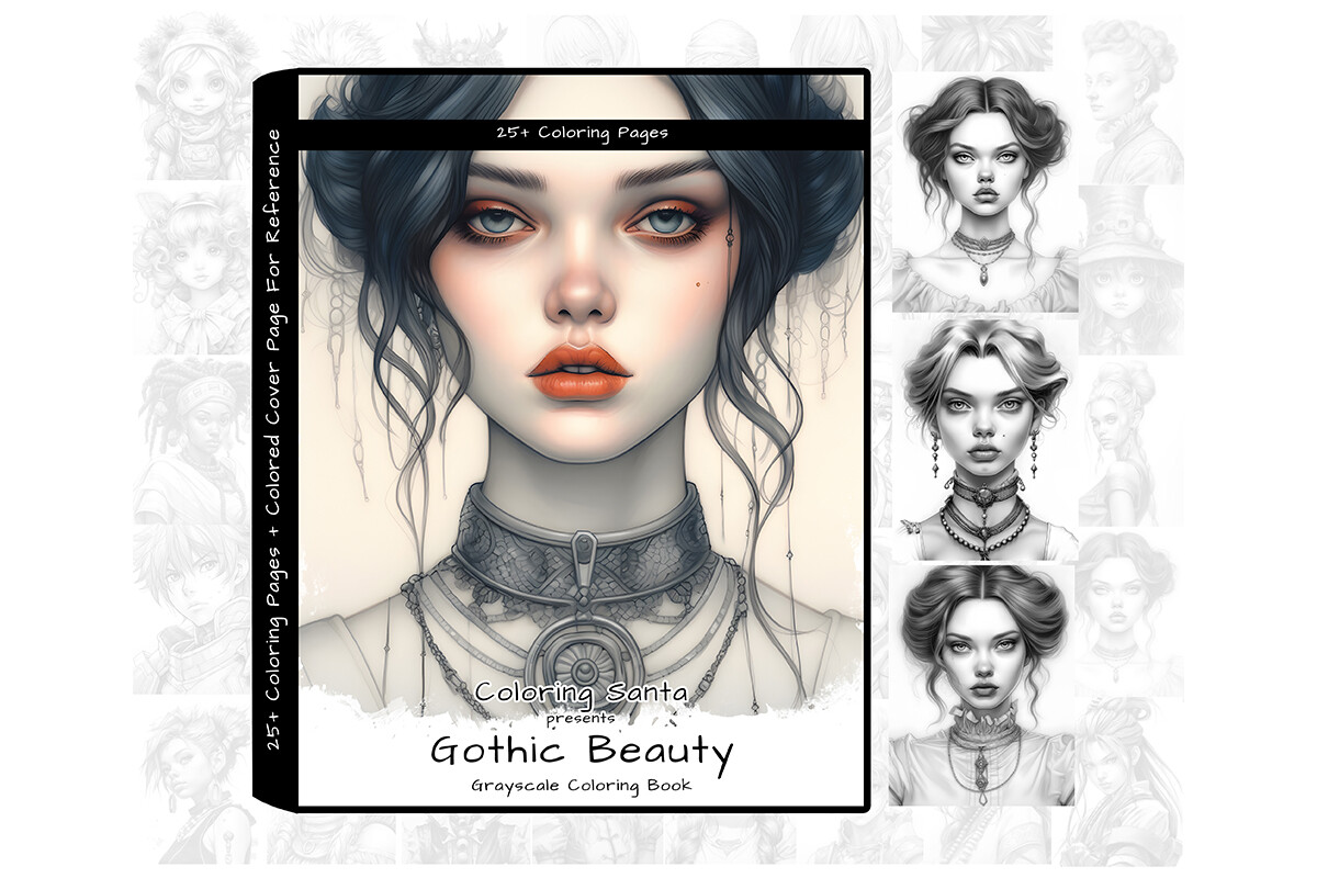 Gothic Beauty Grayscale Coloring Book
