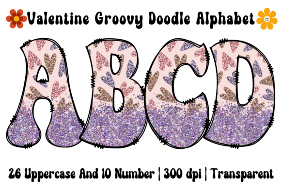 Groovy Glitter Hearts Alphabet Png Graphics