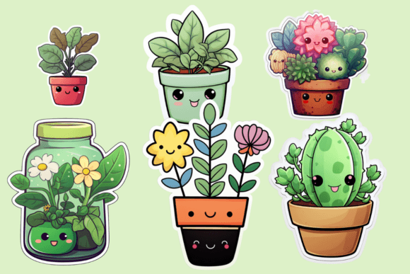 Kawaii Cute Potted Plant Stickers Bundle Graphic by sublimation avenue   Creative Fabrica
