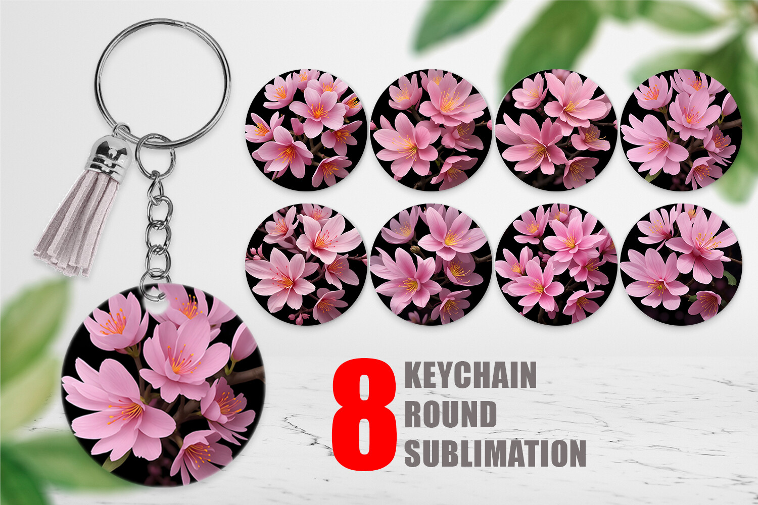 Keychain Sakura Flowers Dark Graphic by Artnoy · Creative Fabrica