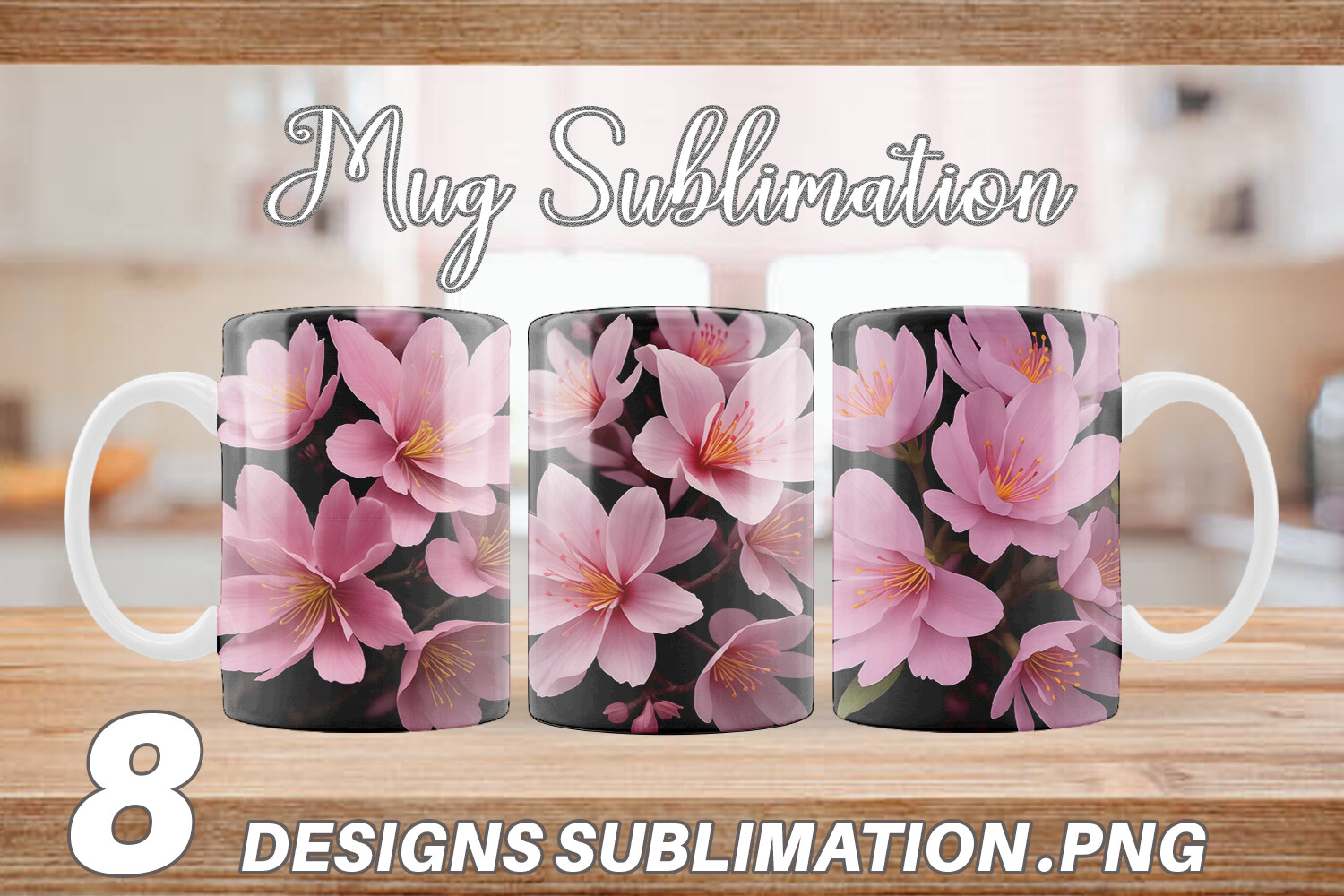 Mug Wrap Sakura Flowers Dark Graphic by Artnoy · Creative Fabrica