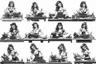 100+ Procreate Retro Girl Working Stamps Graphic by myprintscollection ...