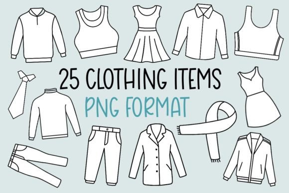 Clothing Outlines B/W Cliparts PNG Graphic Decorative Elements By Katy’s Creations