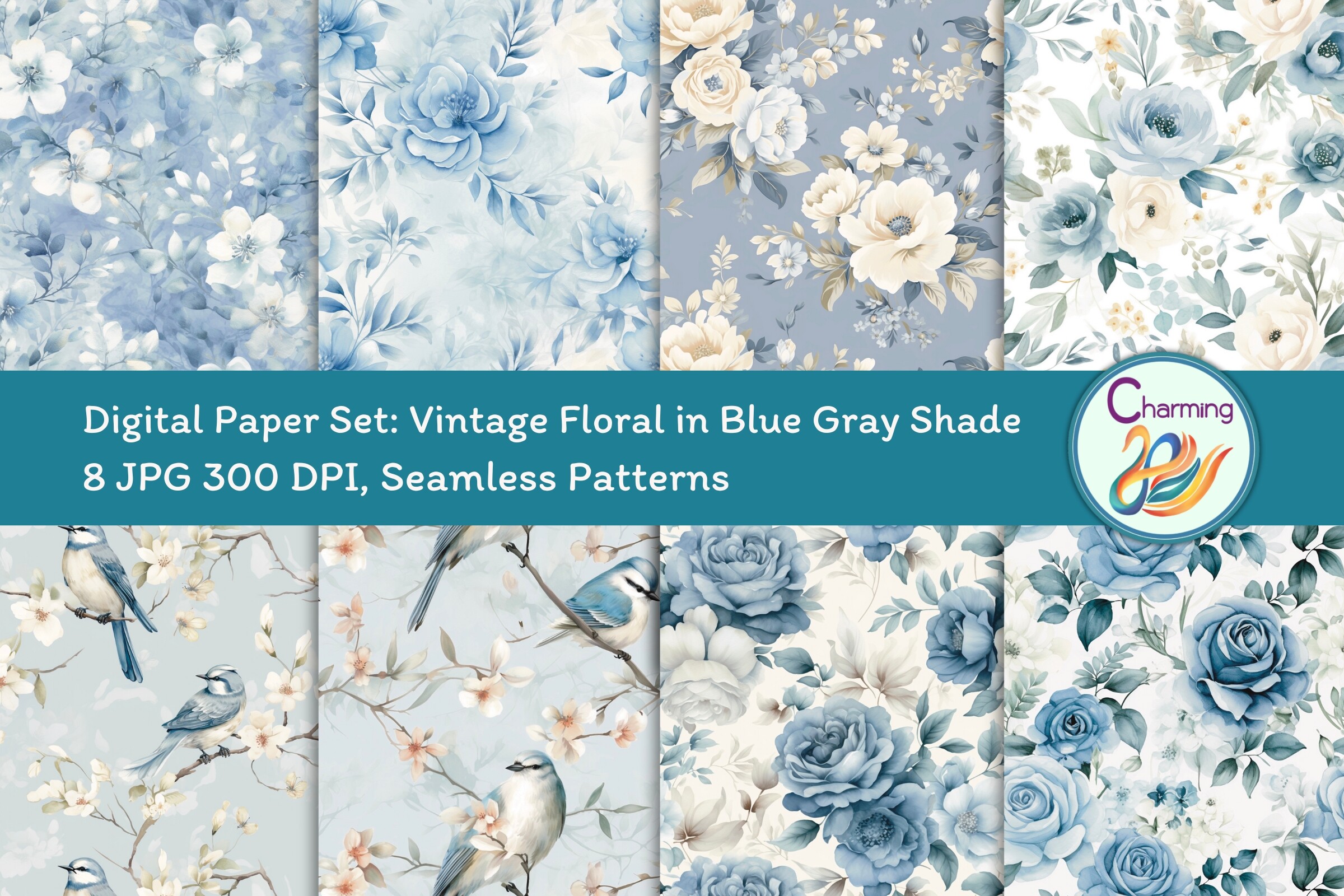Digital Papers Set: Vintage Floral Graphic by charming2493 · Creative ...
