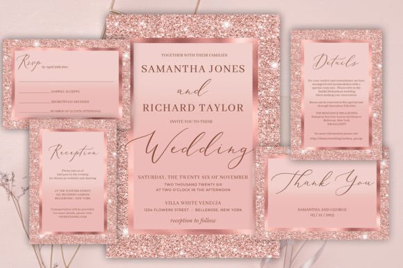 Rose Gold Glitter Wedding Invitation