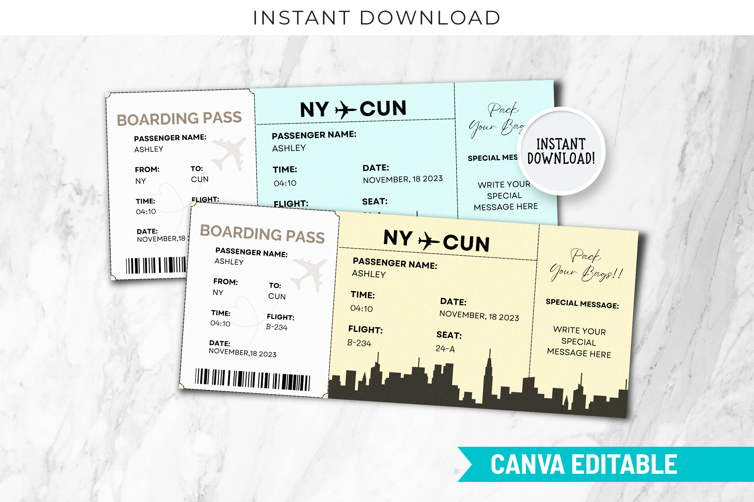 Editable Cancun Boarding Pass Template