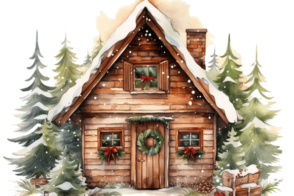 Winter Christmas House Illustration PNG