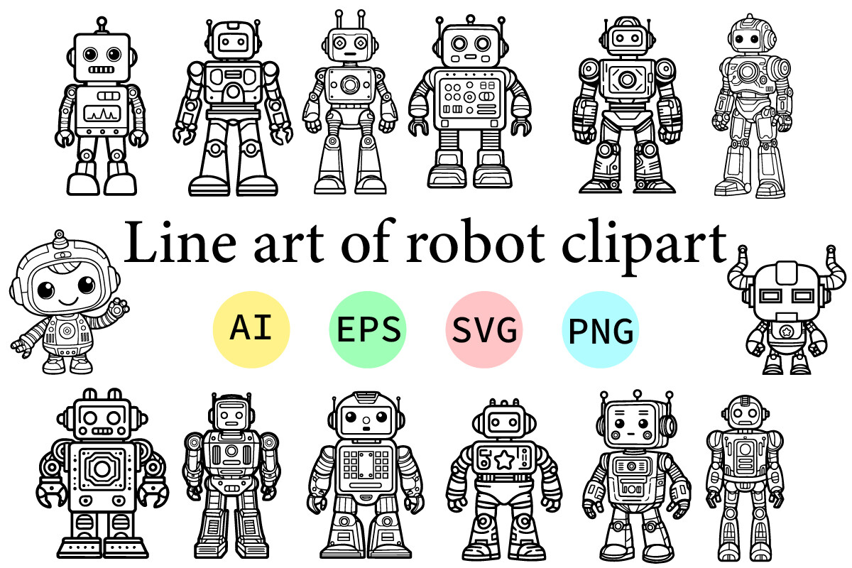 Line Art of Robot Clipart Graphic by littlebeeshop · Creative Fabrica