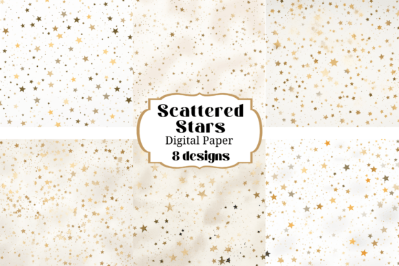 Scattered Gold Stars on White Background