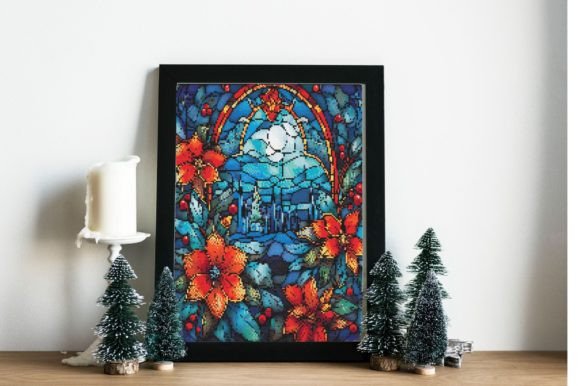 Stained Glass Poinsettia Cross Stitch