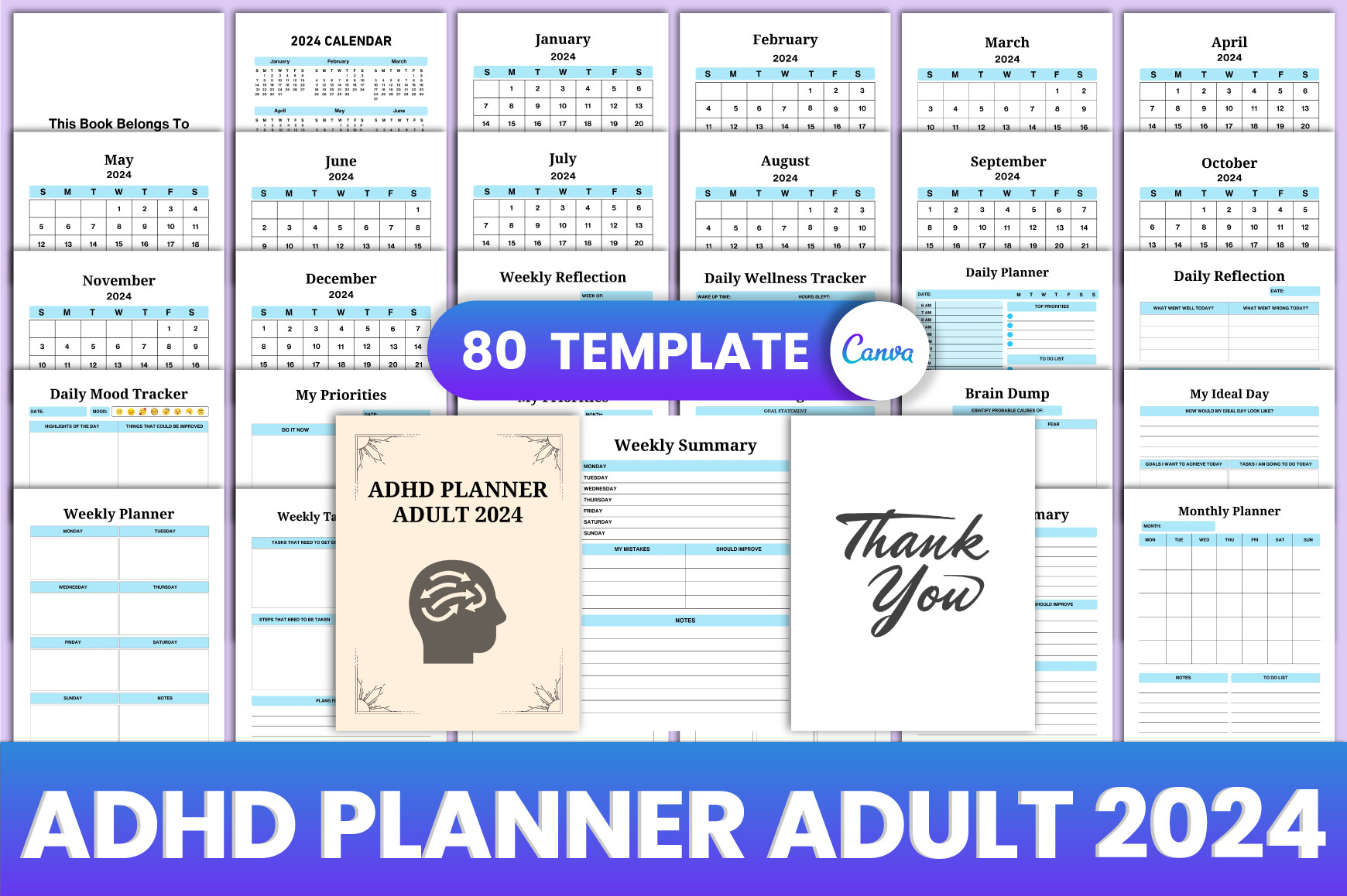 ADHD Planner Adult 2024 Canva Interior Graphic by munjixpro · Creative ...