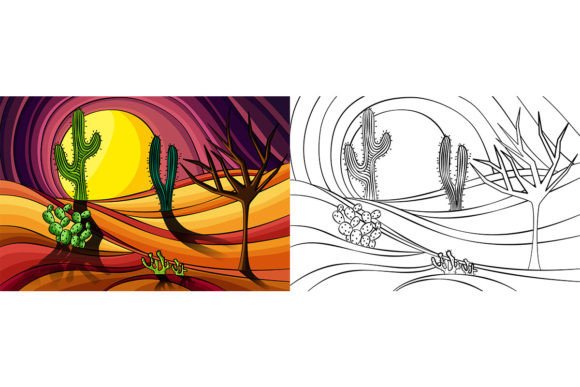 Cactus Abstract Art Landscape Graphics