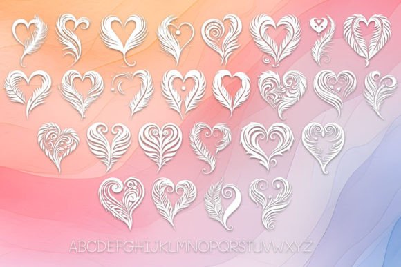 Maori Feathers Heart Font PNG with transparent background - Preview 1