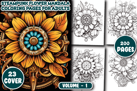 Steampunk Flower Mandala Coloring Pages