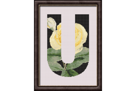 Yellow Rose on Black U Monogram